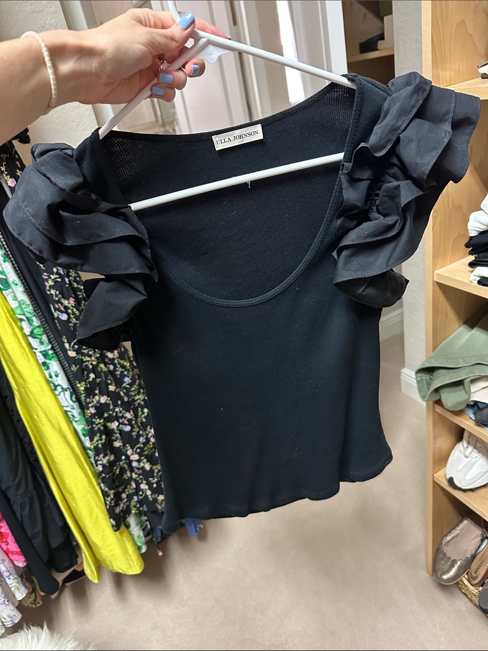Ulla Johnson Black Ruffled Sleeve Scoop Neck Tank